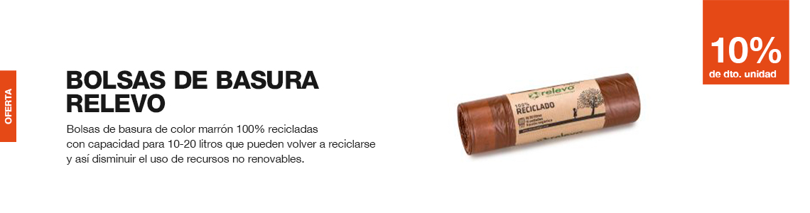 Bolsas de basura de color marrn 100% recicladas con capacidad para 10-20 litros que pueden volver a reciclarse y as disminuir el uso de recursos no renovables. 