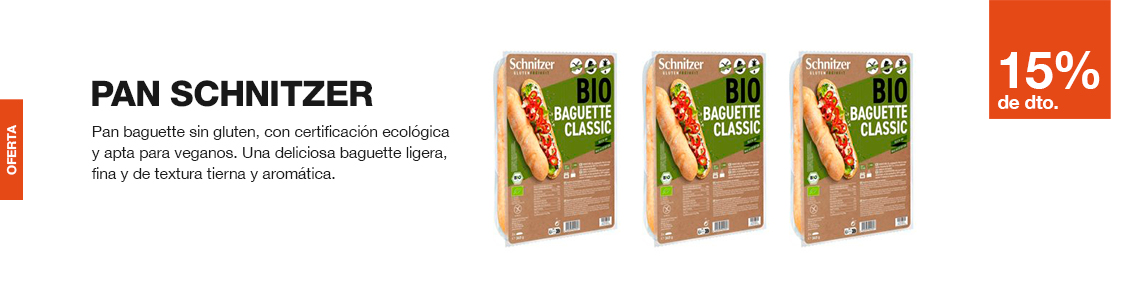 Pan baguette sin gluten, con certificacin ecolgica y apta para veganos. Una deliciosa baguette ligera, fina y de textura tierna y aromtica.